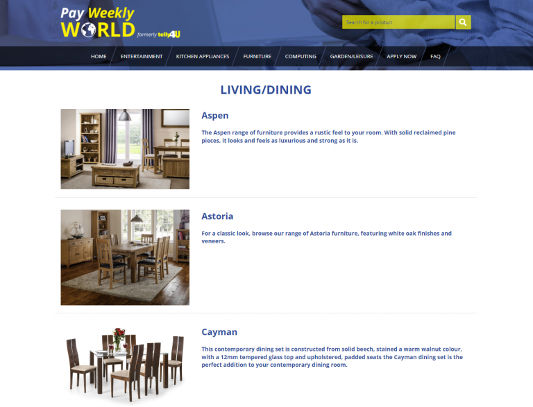 Tables & Chairs Top 5 Pay Weekly, Pay Monthly & Bad Credit Options