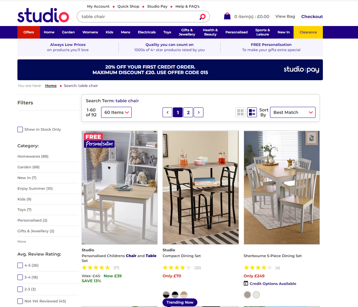 Tables & Chairs Top 5 Pay Weekly, Pay Monthly & Bad Credit Options